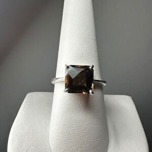 NWOT 9mm princess cut Smokey Quartz, solitaire ring in solid sterling silver!